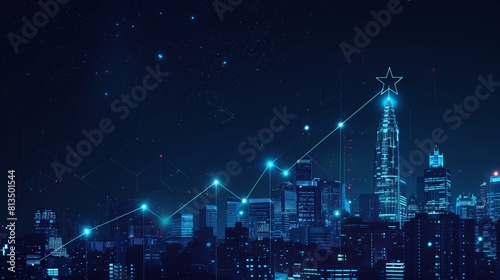 Skyward Success  Rising Graph and Star Over Modern Cityscape