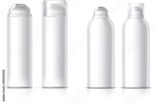 Realistic Cosmetic bottle can sprayer container. Dispenser for cream, soups, foams and other cosmetics With lid and without. Template For Mock up Your Design. vector illustration.