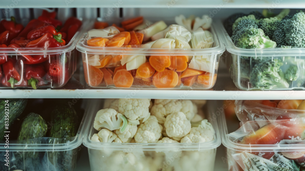 Fully Stocked Refrigerator with Fresh Vegetables and Fruits