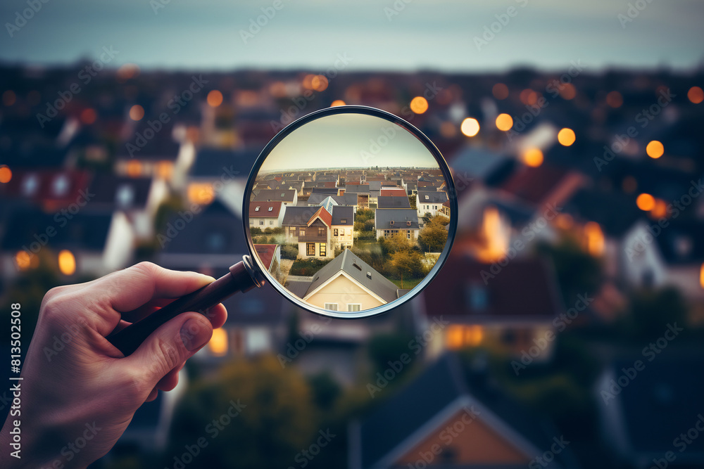 Close-Up View of a Charming Suburban House through a Magnifying Glass Close-Up View of a Charming Suburban House through a Magnifying Glass