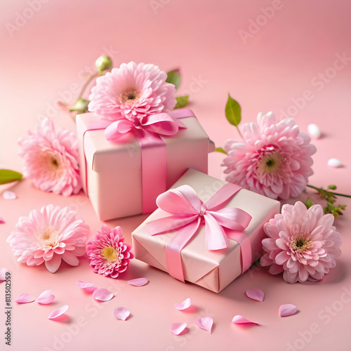 Romantic Surprise: Pink Gift Box Adorned with Rose Petals