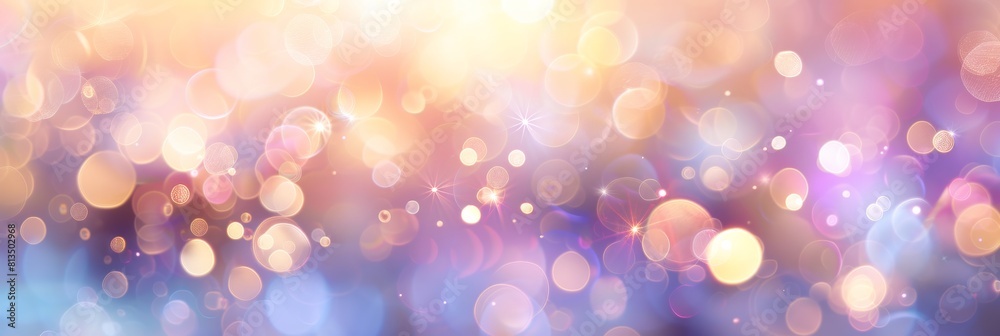 Abstract blur bokeh banner background. Rainbow colors, pastel purple, blue, gold yellow, white silver, pale pink bokeh background Abstract blur bokeh banner background. Rainbow colors, pastel purple, blue, gold yellow, white silver, pale pink bokeh background