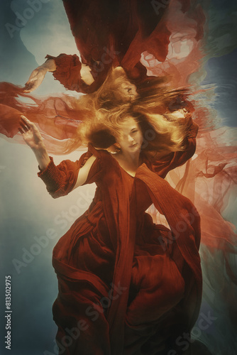 Portrait of a girl in a dress underwater