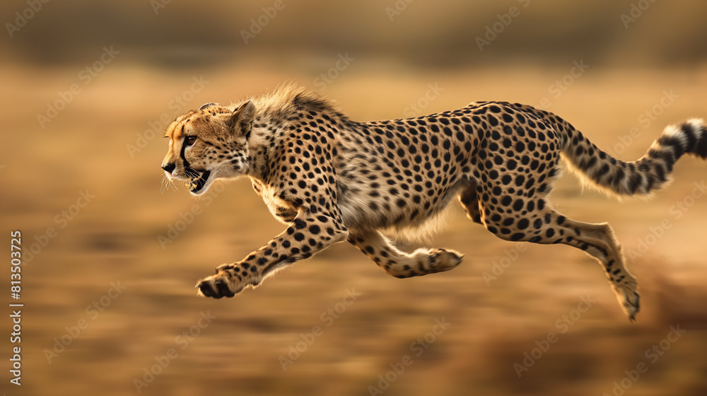 Intense Cheetah Sprinting Rapidly Across the Dusty Savannah Intense Cheetah Sprinting Rapidly Across the Dusty Savannah