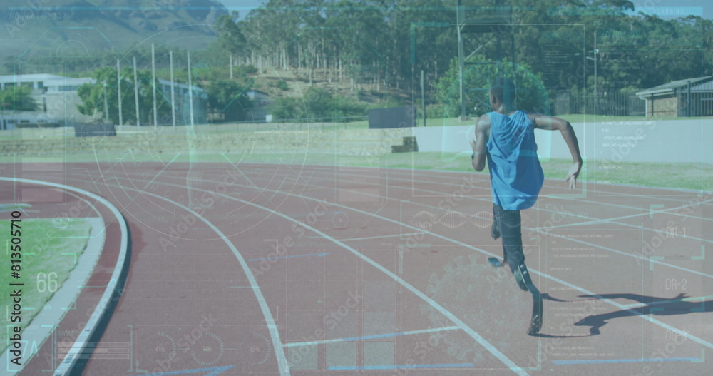 Obraz premium Image of american football player over sports stadium