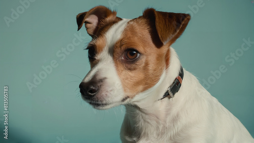 jack russell terrier portrait, is looking at the camera, close - up studio photo