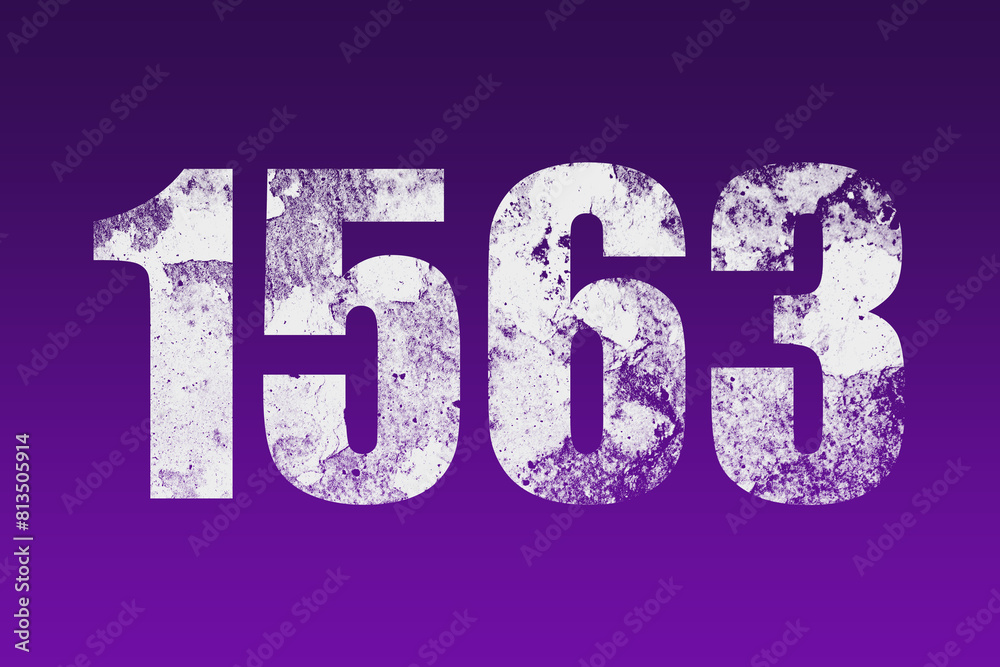 flat white grunge number of 1563 on purple background. flat white grunge number of 1563 on purple background.