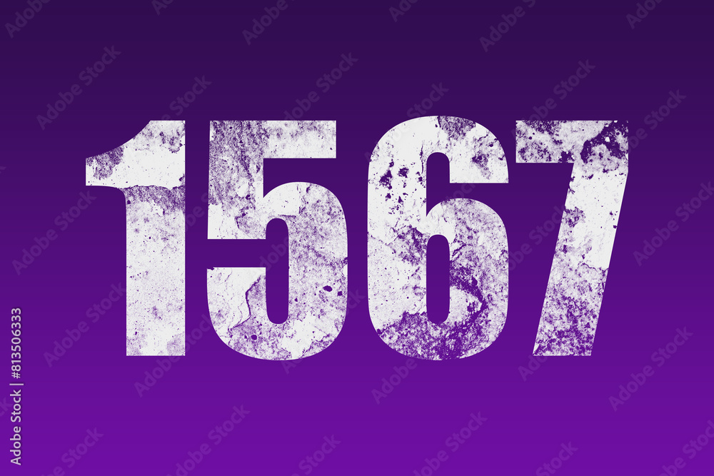 flat white grunge number of 1567 on purple background. flat white grunge number of 1567 on purple background.