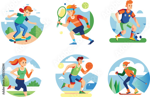 Set of flat sports  athletes icon  vector illustration.