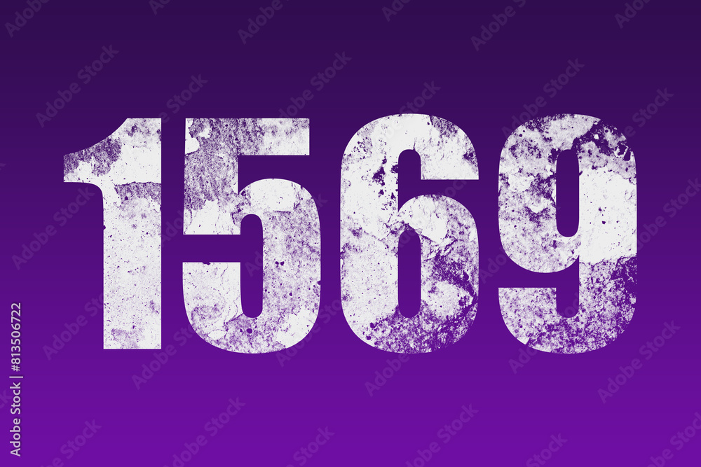 flat white grunge number of 1569 on purple background. flat white grunge number of 1569 on purple background.