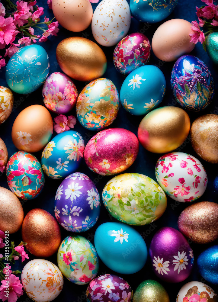 Obraz premium Beautiful Easter eggs for the holiday. Selective focus.