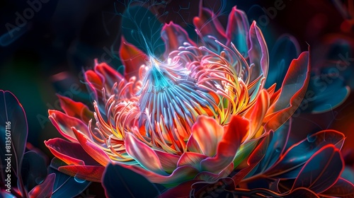 HyperReal Protea A Surreal Encounter with Natures AlienLike Form and Vivid Hues backgroud wallpaper photo