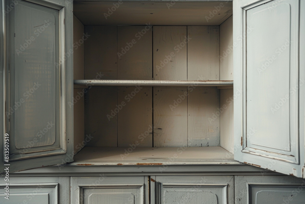 Fototapeta premium Closeup shot of an opened cabinet, it is empty 