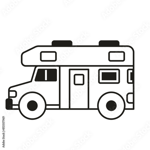 Camper RV Caravan Truck Icon in Line Art Design (ID: 813507969)