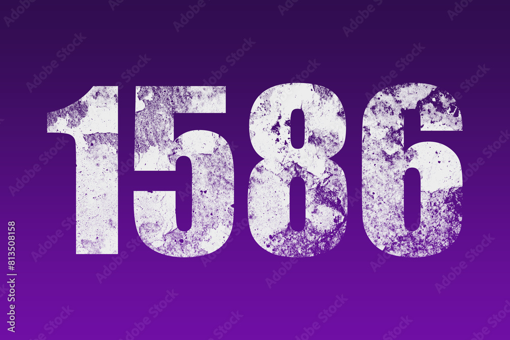 flat white grunge number of 1586 on purple background. flat white grunge number of 1586 on purple background.