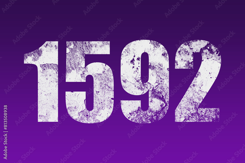 flat white grunge number of 1592 on purple background. flat white grunge number of 1592 on purple background.