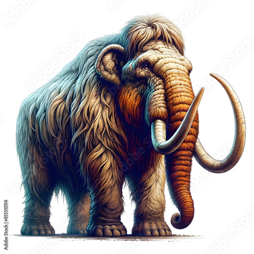 The large, old mammoth looked formidable, with long tusks and long fur covering its entire body. It is an ancient and ancient animal.