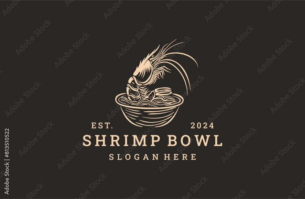 Shrimp bowl style logo icon design template flat vector