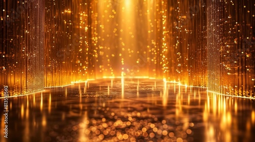 A large, empty room with a gold color theme. background wallpaper