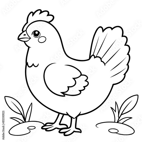 Simple vector illustration of hen drawing colouring activity