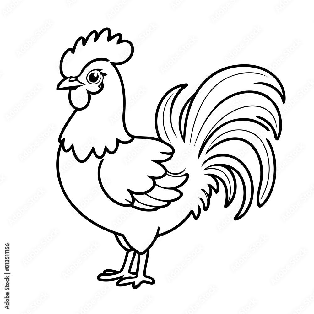 Vector illustration of a cute rooster drawing for kids colouring activity Vector illustration of a cute rooster drawing for kids colouring activity