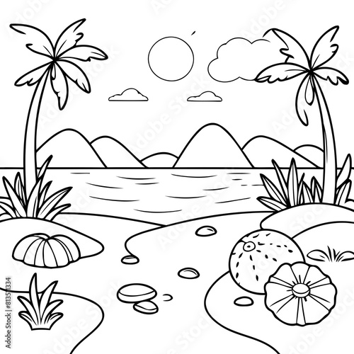 Simple vector illustration of summer drawing for toddlers colouring page