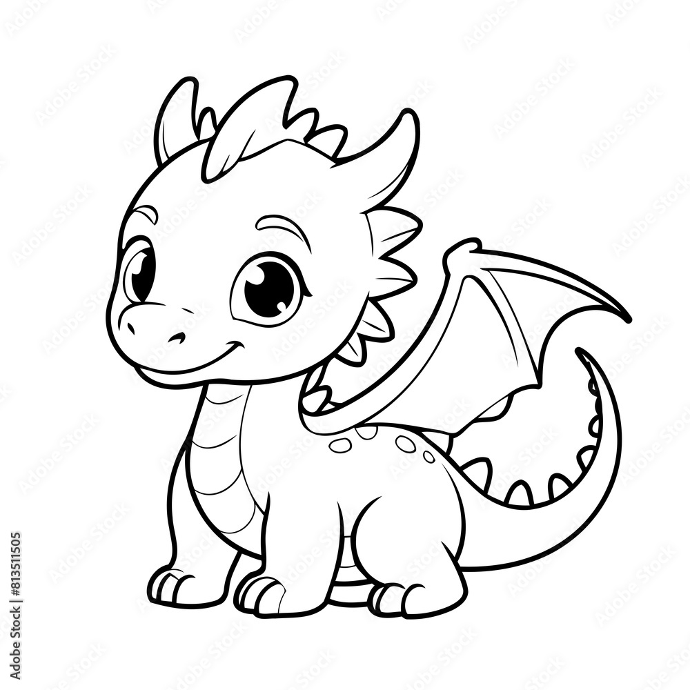 Vector illustration of a cute dragon drawing for colouring page Vector illustration of a cute dragon drawing for colouring page