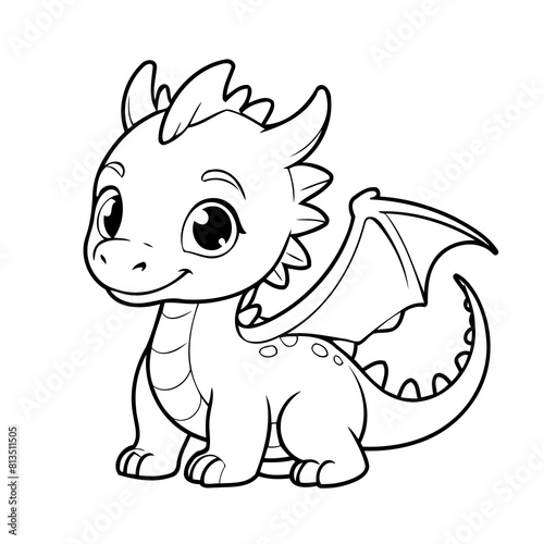 Vector illustration of a cute dragon drawing for colouring page