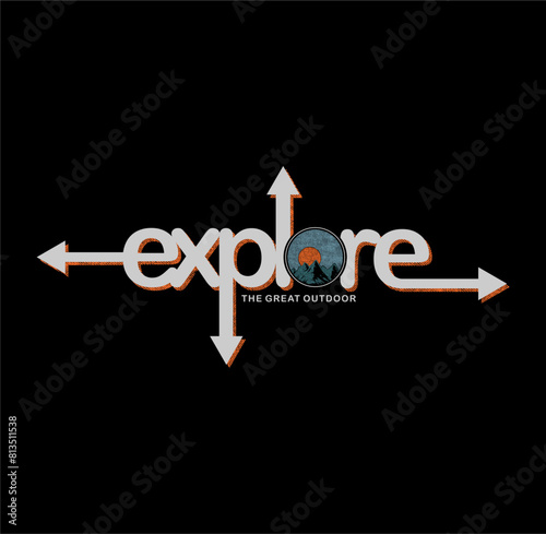 'Explore the great outdoors' vector bear badge. For t-shirt prints, posters, stickers and other uses.