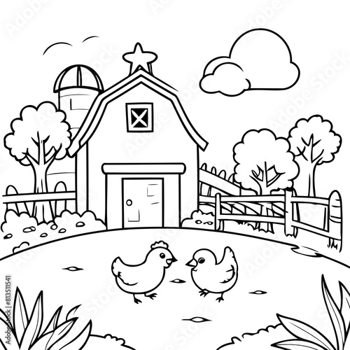 Vector illustration of a cute farm drawing colouring activity