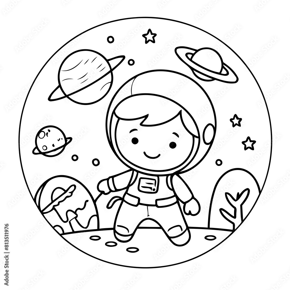 Simple vector illustration of space doodle for toddlers worksheet Simple vector illustration of space doodle for toddlers worksheet