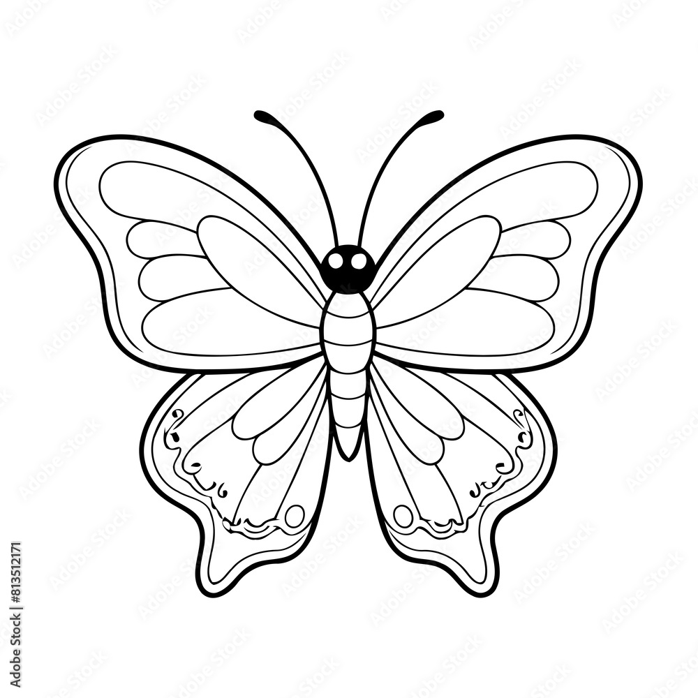 Simple vector illustration of butterfly drawing for toddlers colouring page Simple vector illustration of butterfly drawing for toddlers colouring page