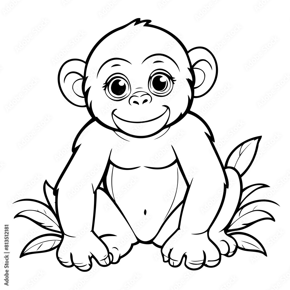 Simple vector illustration of chimpanzee drawing for kids colouring activity Simple vector illustration of chimpanzee drawing for kids colouring activity