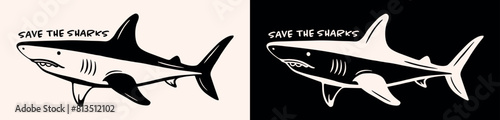 Save the sharks drawing sticker retro tattoo aesthetic. Ocean lover conservation protection stop say no to finning against shark fin trade activist banner printable vector print graphic shirt design.