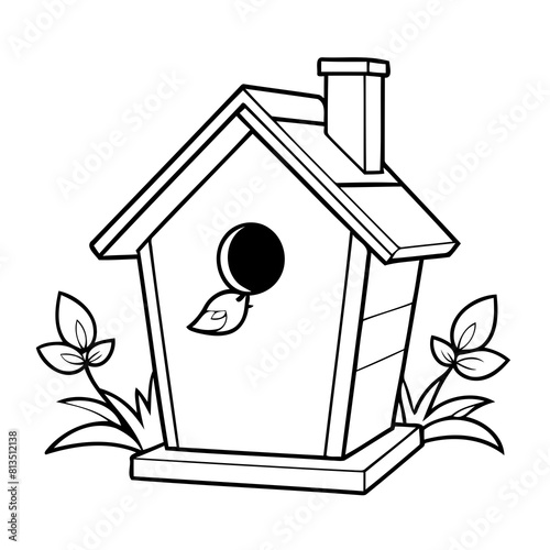 Simple vector illustration of birdhouse drawing for toddlers colouring page