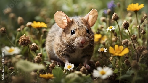 _A_tiny_mouse_scurrying_through_a_field_of_wildflower photo