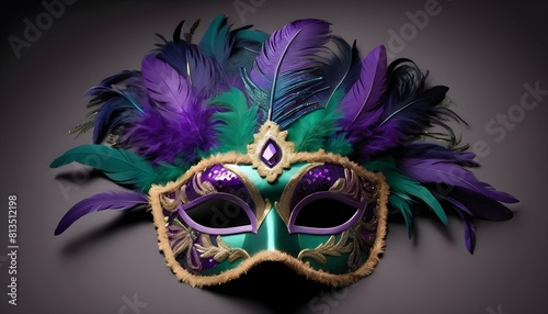 A vibrant mask adorned with feathers and sequins I