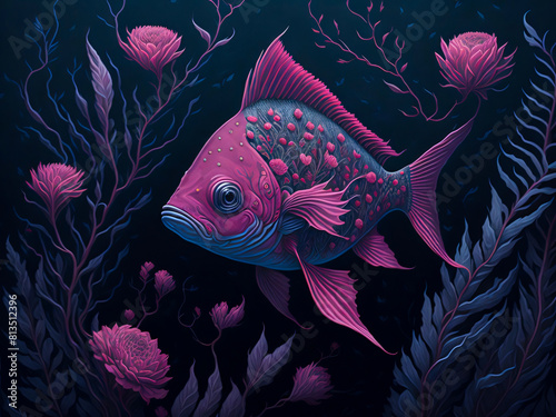 pink fish in the water generative Ai