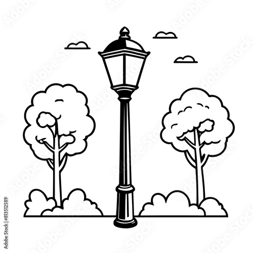 Cute vector illustration Lamppost doodle for kids colouring page