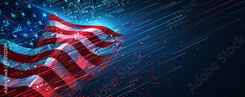 Abstract technological USA flag, template background