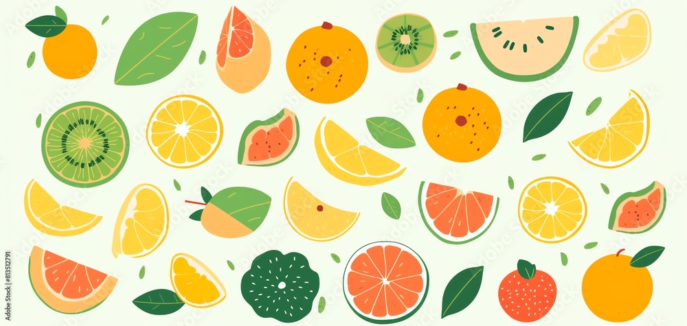 Fruits flat design top view tropical theme animation Monochromatic Color Scheme