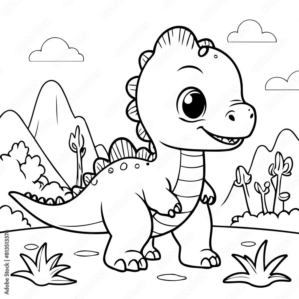 Vector illustration of a cute Dino drawing for kids page Vector illustration of a cute Dino drawing for kids page