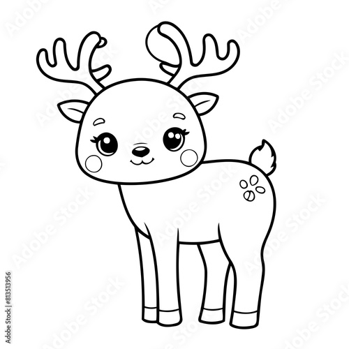 Cute vector illustration reindeer drawing for toddlers coloring activity © meastudios