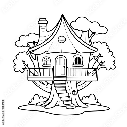 Simple vector illustration of treehouse drawing for kids colouring page
