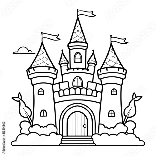 Cute vector illustration castle doodle colouring activity for kids