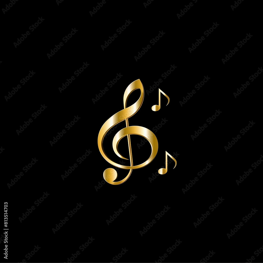 Golden Treble Clef and Eighth Notes Music Symbols Isolated on a Black Background Golden Treble Clef and Eighth Notes Music Symbols Isolated on a Black Background