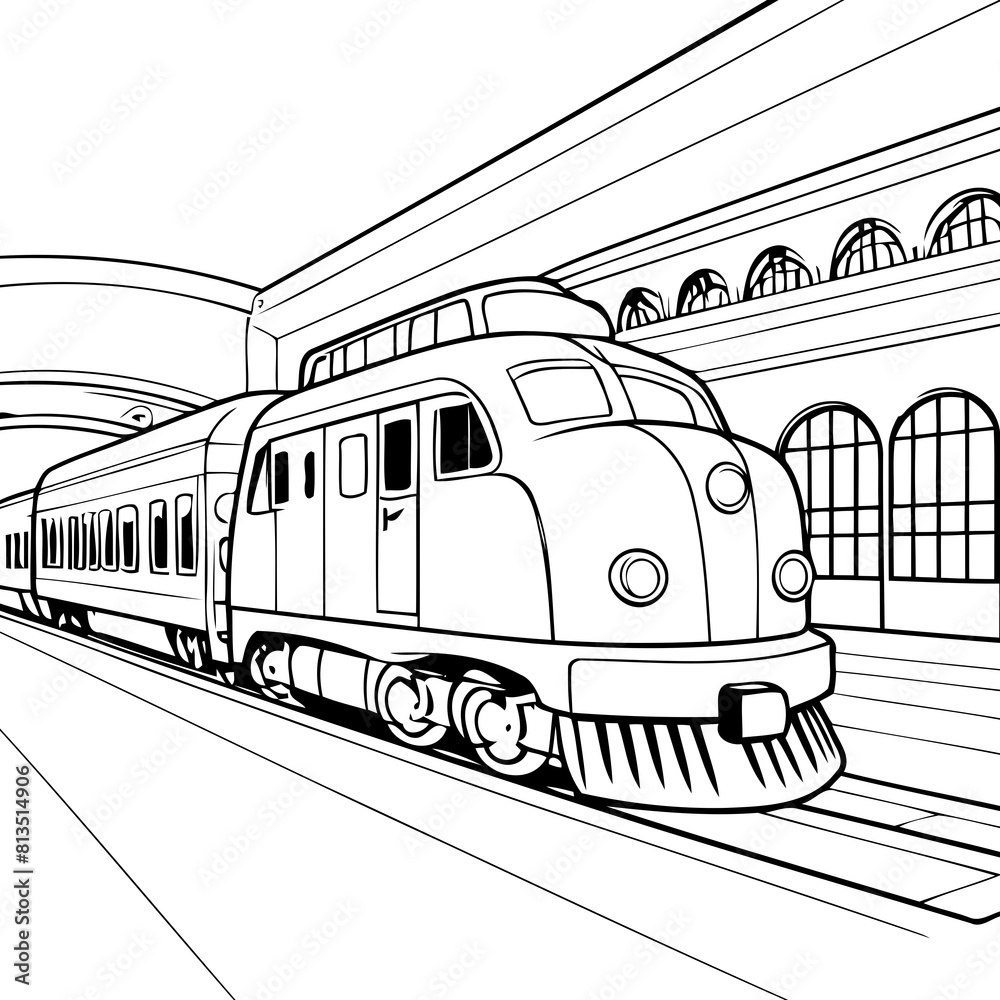 Naklejka premium Simple vector illustration of train for kids coloring page