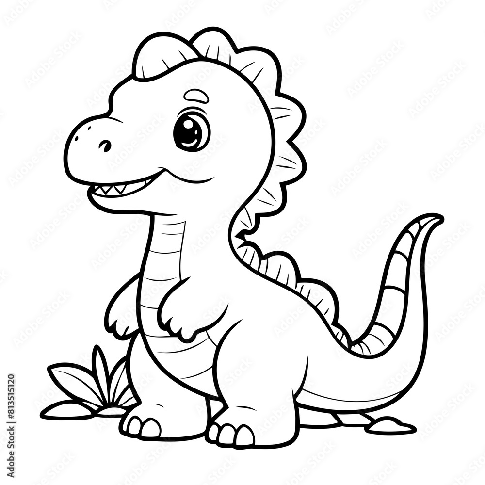Vector illustration of a cute dinosaur doodle for toddlers coloring activity
