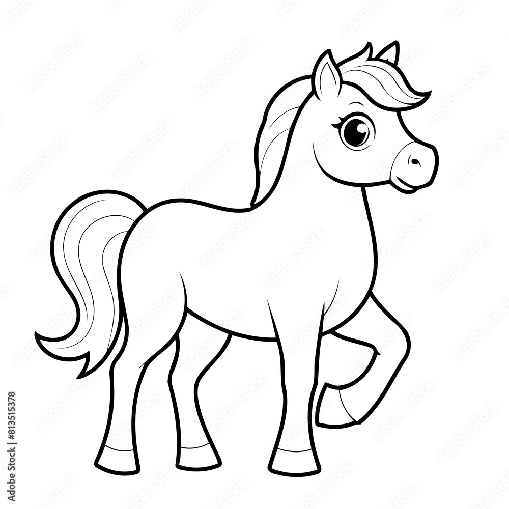 Vector illustration of a cute horse doodle for kids coloring worksheet
