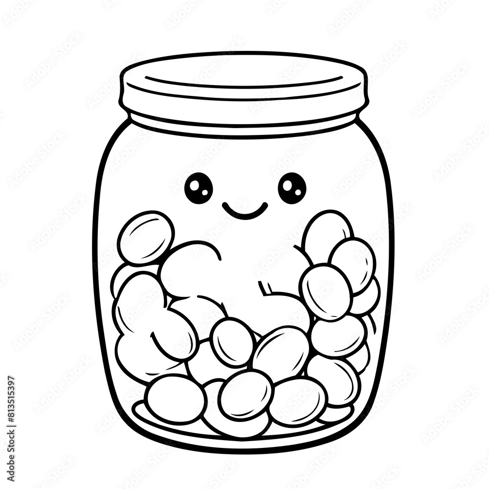 Vector illustration of a cute jellybean doodle for kids coloring worksheet Vector illustration of a cute jellybean doodle for kids coloring worksheet